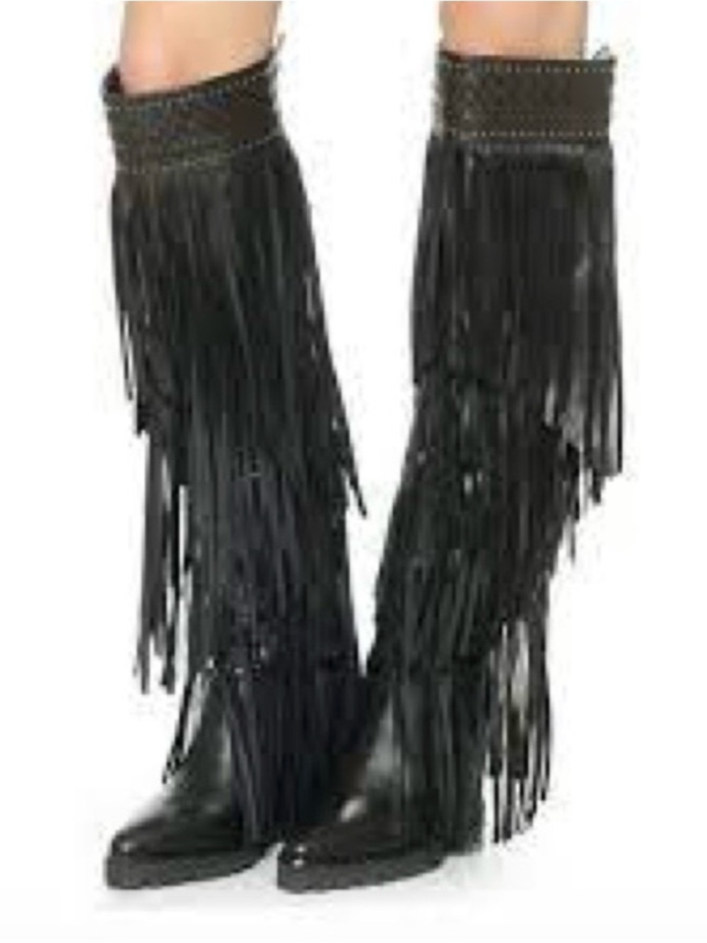 Ivy Kirzhner wild leather black fringe knee high hidden wedge boots